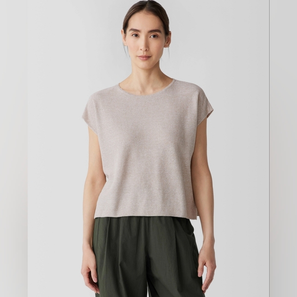 Eileen Fisher | Organic Linen Cotton Square Top Sleeveless Wheat Medium - Picture 1 of 8